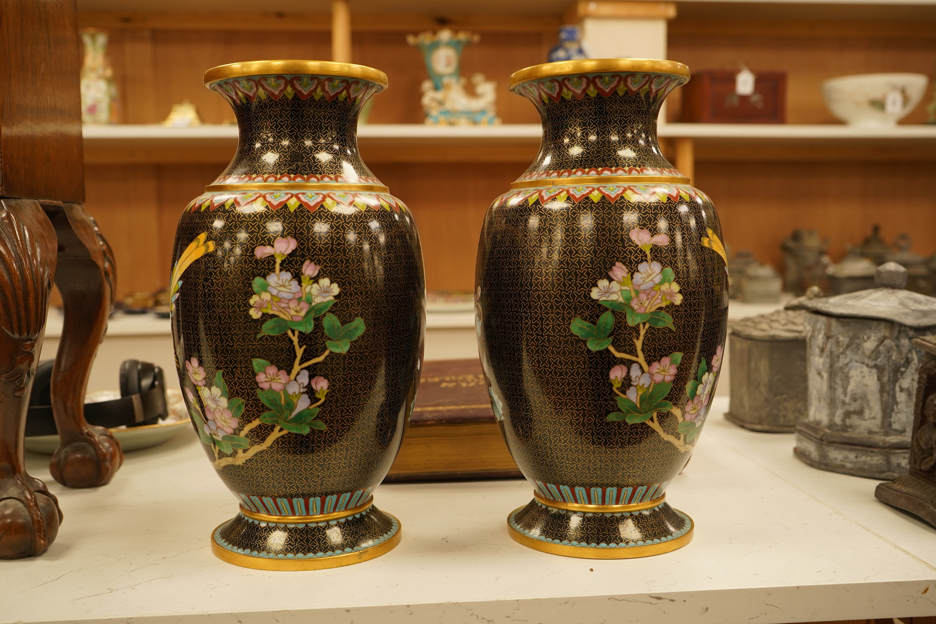 A pair of Chinese cloisonné enamel vases, 31cm